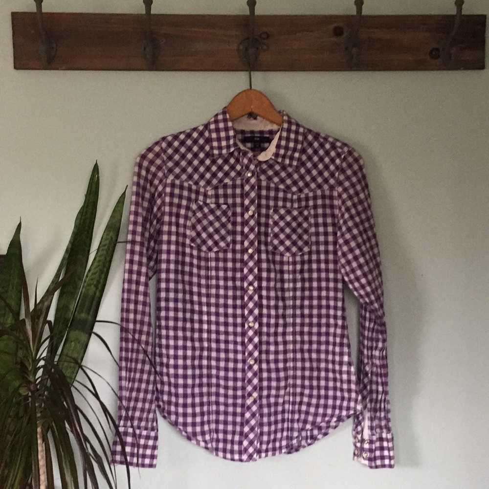 Gap purple checkered button down shirt